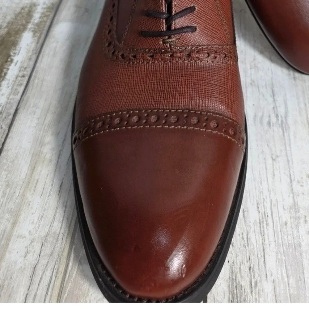 Express Mens Brown Leather Cap Toe Oxford Dress Shoes Brogue Textured size 9
